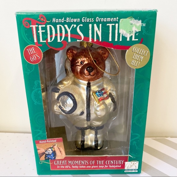 Vintage Hand Blown Teddy's in Time Bear Ornament The 60’s Teddy's in Space - Picture 2 of 7